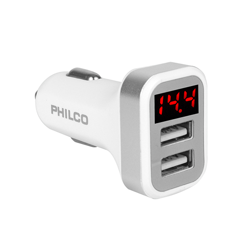 Cargador Auto Doble USB con Pantalla Led Philco