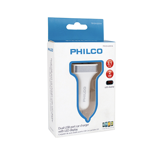 Cargador Auto Doble USB con Pantalla Led Philco
